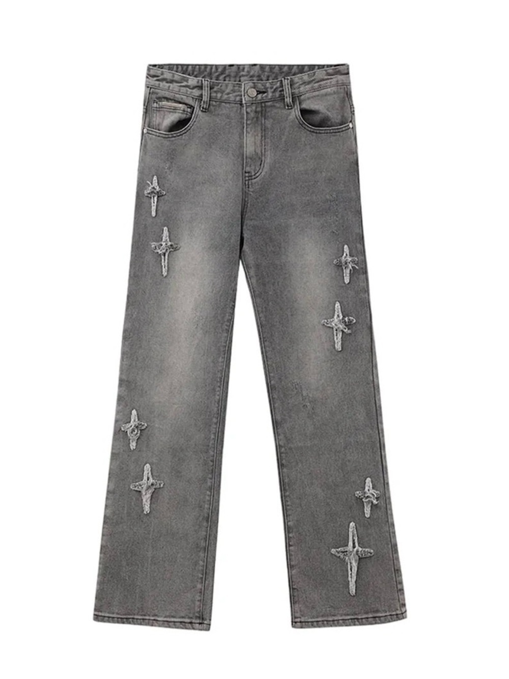Iconslab Cross Star Distressed Jeans Gray Size Medium Unisex